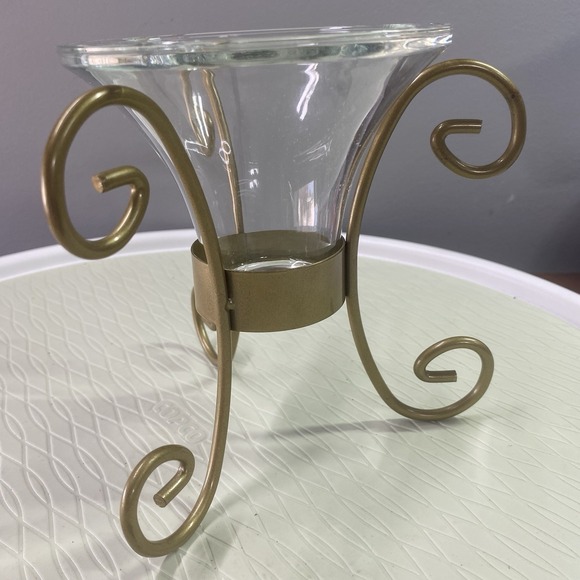 Vintage Partylite Metal Gold Candle Holder 6" Tall 6"wide - Picture 5 of 8